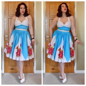 Pinup Girl Clothing Rose Border Print Lydia dress, eBay bangles, handmade ice cream shoes