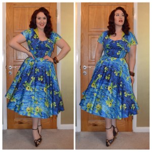 Pinup Girl Clothing Blue Hawaiian Hideaway dress, eBay bangles, old Very.co.uk wedges