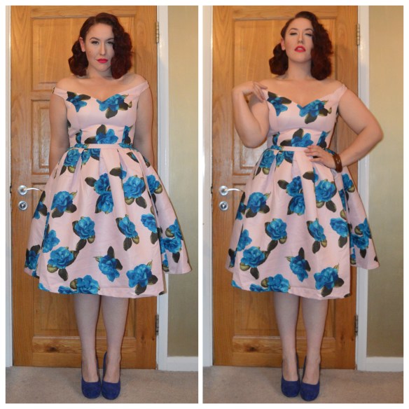 Rosa dress by Chi Chi Clothing, Blue Suede heels from Truffle, wooden bangles from eBay