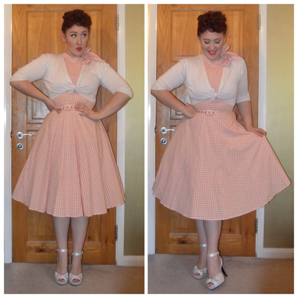 Chelsea dress by Voodoo Vixen, cropped cardigan from Primark, Ivory Bettie heels from Pinup Girl Clothing