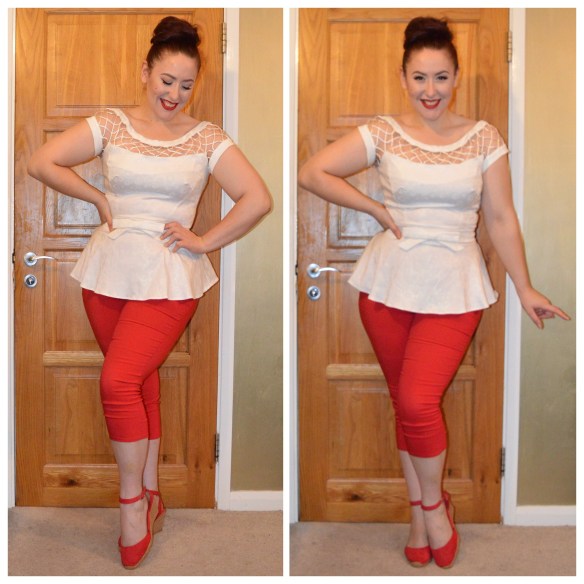 Alika Blouse by Tatyana, Tina Capri pants by Hell Bunny, Red Espadrilles by F&F Clothing at Tesco