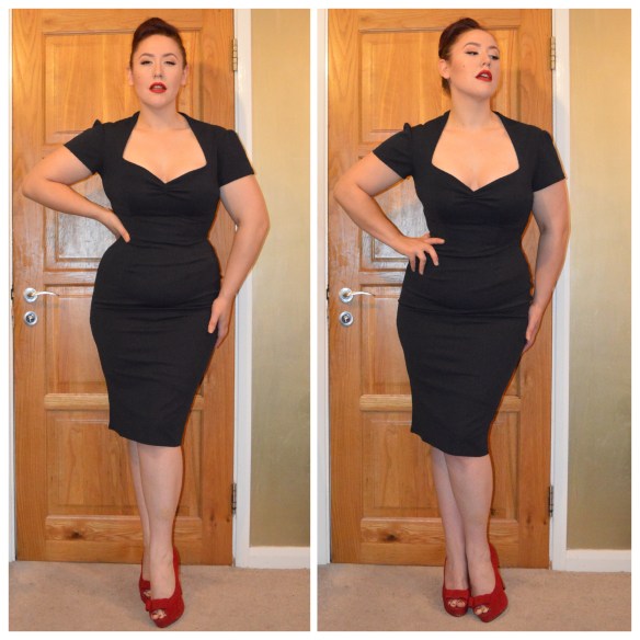 Navy Lauren dress by Goldie's Clothing, Red Velour Heels from Everything5pounds.com