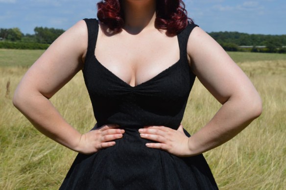 Goldie's Clothing Maria Flared Swing Dress Black Rice Dot Sheer Overlay