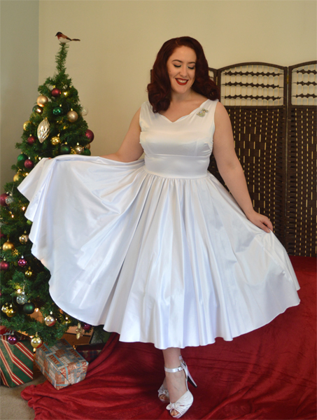 Ivory Sateen Scalloped Neckline Brenda Dress