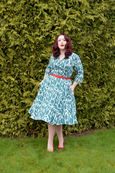 eShakti Custom Leaf Print Swing Shirt Dress