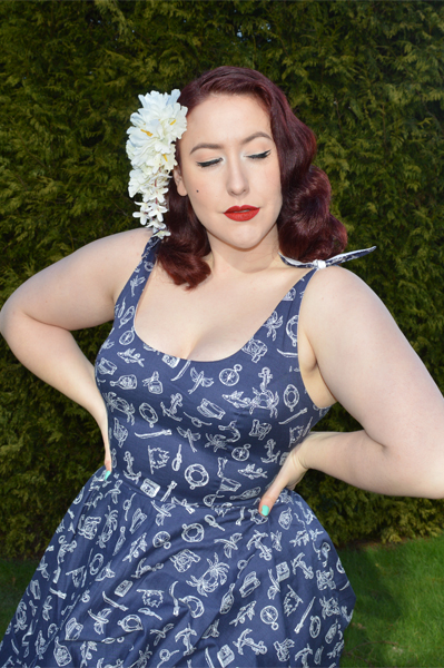 Hell Bunny Marin Dress Navy Nautical