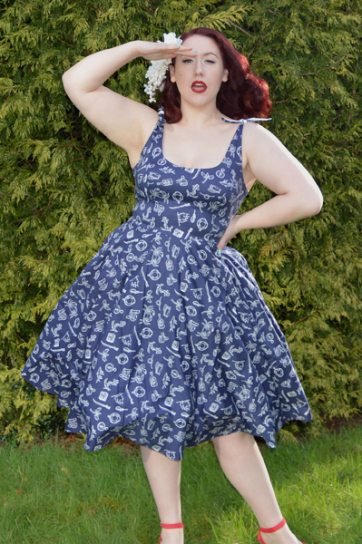 Hell Bunny Marin Dress Navy Nautical