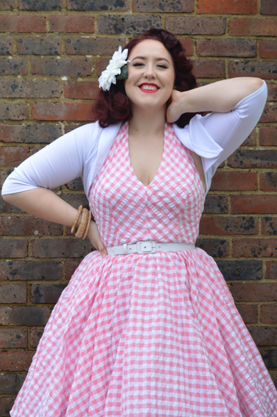 Unique Vintage San Vicente Pink Gingham Halter Dress