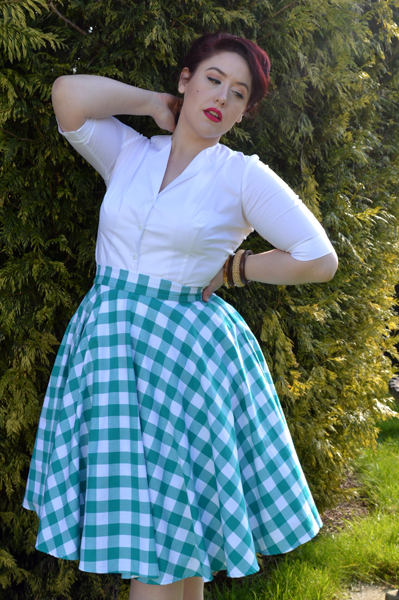 Heart of Haute Teal Green Picnic Gingham Circle Skirt Gretta Shirt
