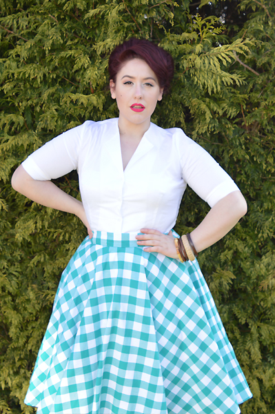 Heart of Haute Teal Green Picnic Gingham Circle Skirt Gretta Shirt