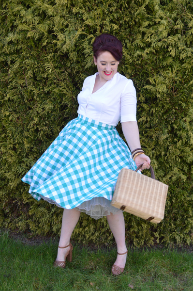 Heart of Haute Teal Green Picnic Gingham Circle Skirt Gretta Shirt