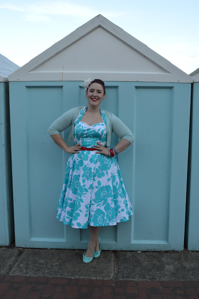 Vivien of Holloway 1950s Halter Neck Circle Dress Turquoise Floral