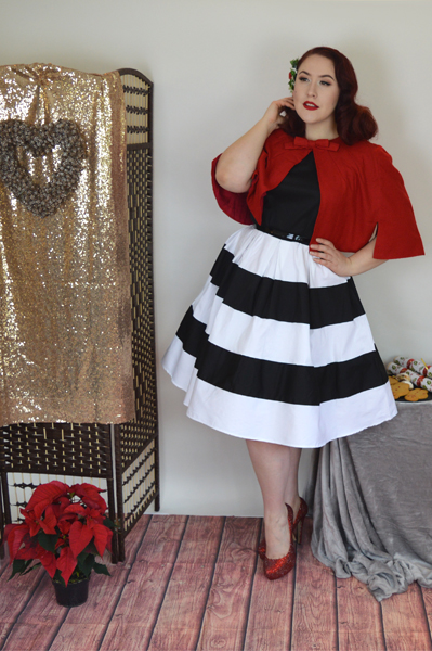 Dolly & dotty Black White Stripe Anna Dress Red Sabrina Cape