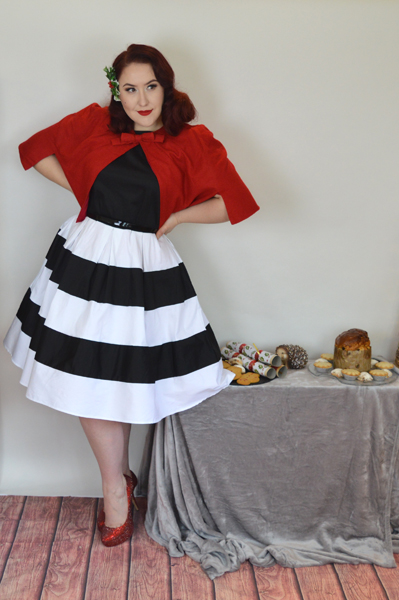 Dolly & dotty Black White Stripe Anna Dress Red Sabrina Cape
