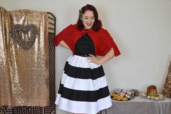 Dolly & dotty Black White Stripe Anna Dress Red Sabrina Cape