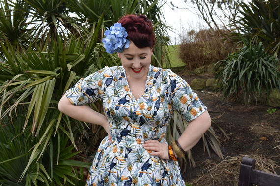 Lady V London Lady Voluptuous Estella Tropical Toucan Print dress