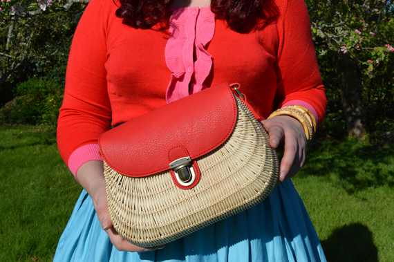 Joanie Clothing Eden Frill cardigan Emmy Rattan basket bag