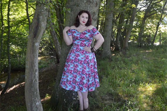 Illustrated Rose Liliana dress Lady V London plus size