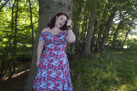 Illustrated Rose Liliana dress Lady V London plus size