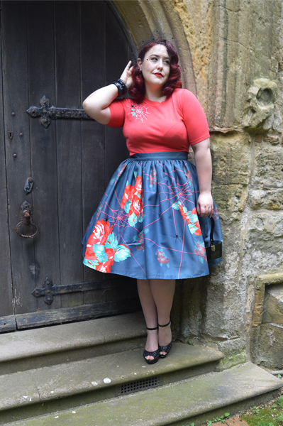 The Oblong Box Shop Charlotte's Web novelty gathered skirt coral embroidered sweater
