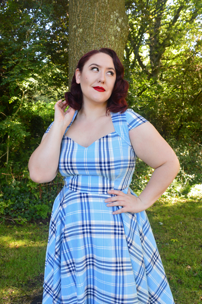 Hell Bunny blue AW17 Aberdeen tartan dress plus size