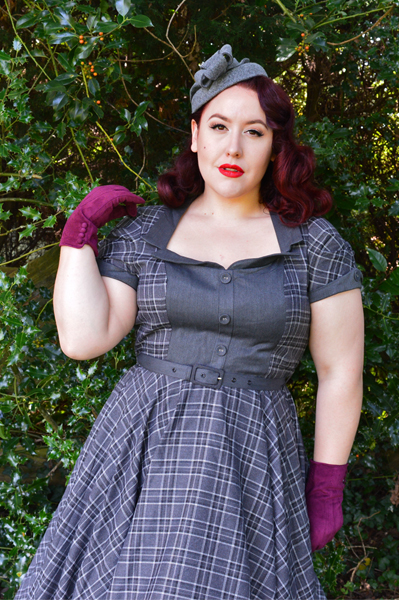 Voodoo Vixen Ella Grey Tartan Flare Swing dress 40s
