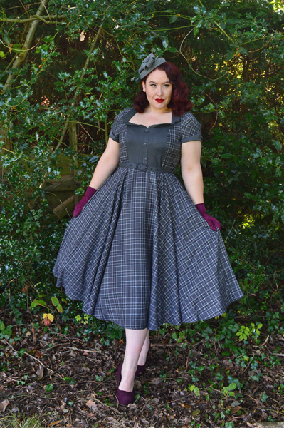Voodoo Vixen Ella Grey Tartan Flare Swing dress 40s