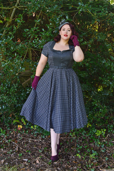 Voodoo Vixen Ella Grey Tartan Flare Swing dress 40s