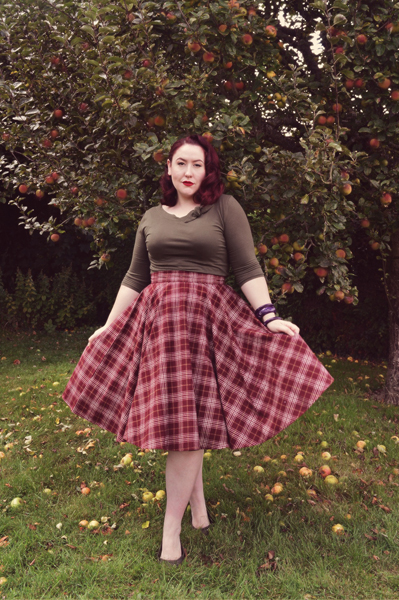 Heart of Haute Full circle skirt cognac plaid olive Lily top