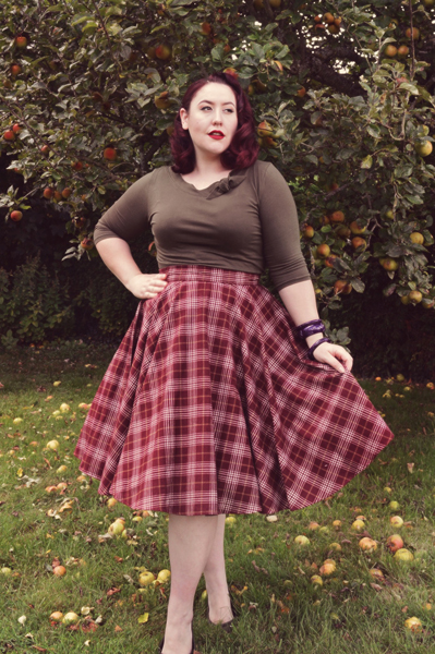 Heart of Haute Full circle skirt cognac plaid olive Lily top