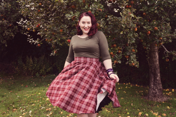 Heart of Haute Full circle skirt cognac plaid olive Lily top