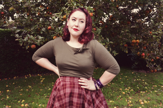 Heart of Haute Full circle skirt cognac plaid olive Lily top