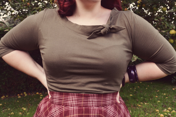 Heart of Haute Full circle skirt cognac plaid olive Lily top