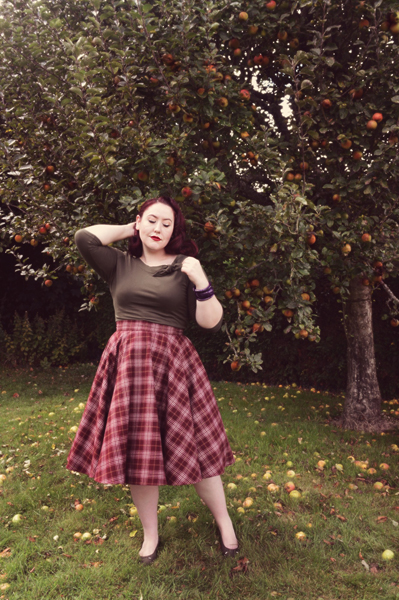 Heart of Haute Full circle skirt cognac plaid olive Lily top