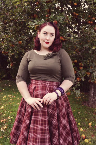 Heart of Haute Full circle skirt cognac plaid olive Lily top