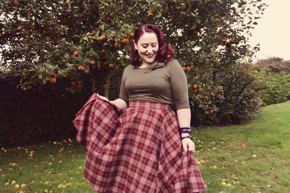 Heart of Haute Full circle skirt cognac plaid olive Lily top