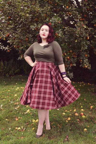 Heart of Haute Full circle skirt cognac plaid olive Lily top
