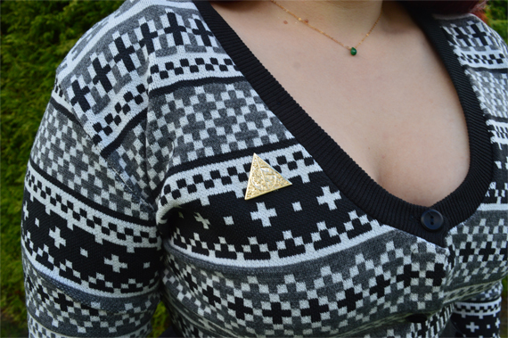 Elhoffer Design Serpent Slayer cropped cardigan Fandom Flair Deathly Hallows pin