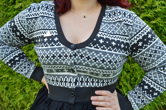 Elhoffer Design Serpent Slayer cropped cardigan Fandom Flair Deathly Hallows pin