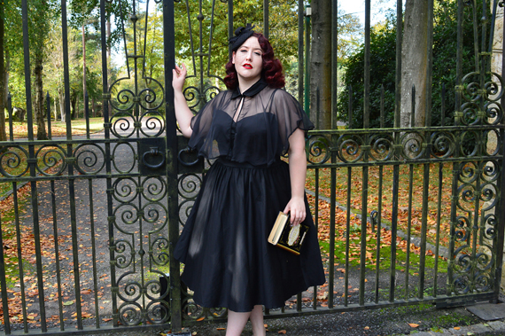 Unique Vintage Black Luna dress capelet cape set Deadly is the Female plus size 