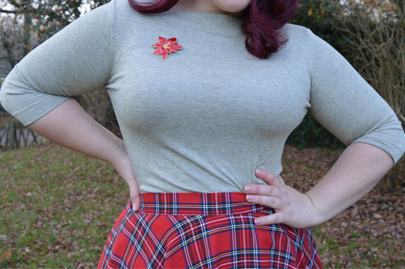 Vivien of Holloway Slash neck top Jenny cardigan 1950s red tartan circle skirt