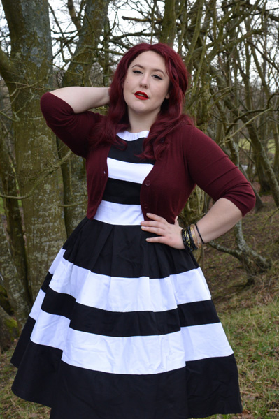 Dolly & Dotty Aurora black and white two toned stripe dress plus size 