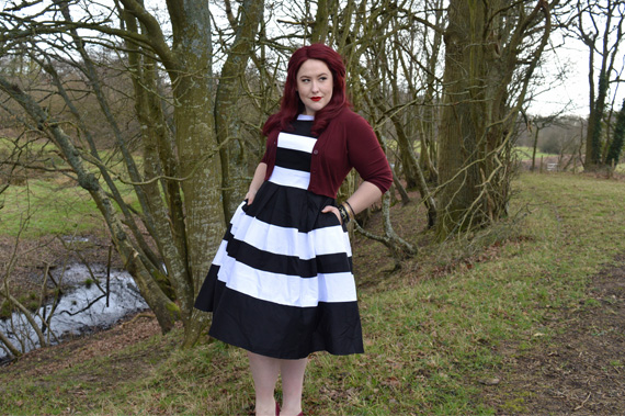 Dolly & Dotty Aurora black and white two toned stripe dress plus size