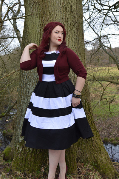 Dolly & Dotty Aurora black and white two toned stripe dress plus size