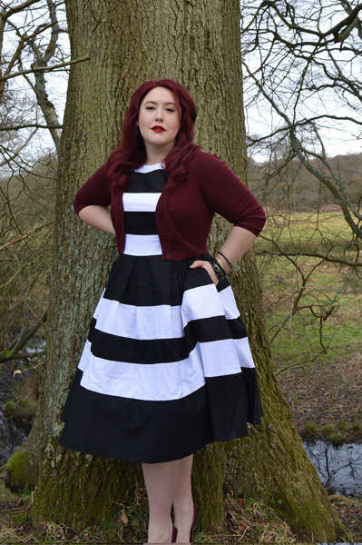 Dolly & Dotty Aurora black and white two toned stripe dress plus size