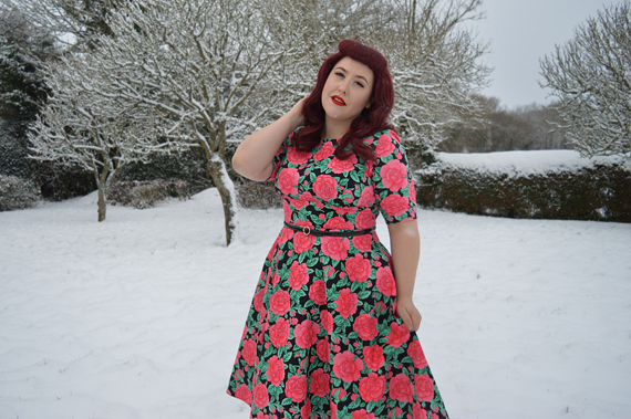 Darcy 50s rose print dress Hell Bunny Miss Amy May SS18