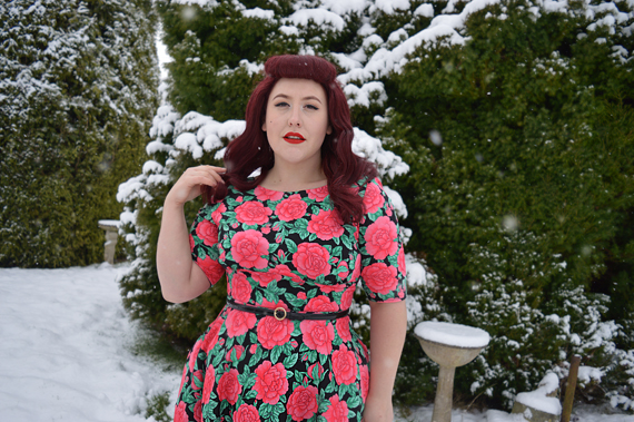 Darcy 50s rose print dress Hell Bunny Miss Amy May SS18