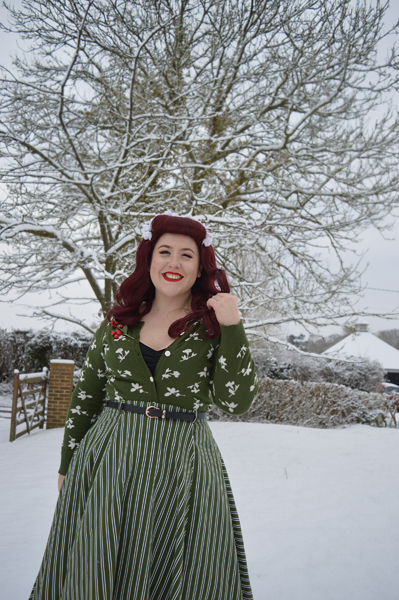 Collectif Clothing Vintage Rosie olive striped flared swing skirt Miss Amy May