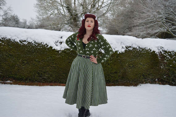 Collectif Clothing Vintage Rosie olive striped flared swing skirt Miss Amy May