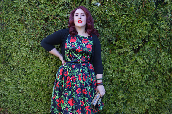 Annie Rose Thorns Floral Retro Dress in Black Dolly & Dotty plus size Miss Amy May